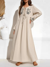 Load image into Gallery viewer, Retro Linen Cotton, Butterfly Embroidery ,Tassel Maxi  Boho Dress
