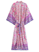 Load image into Gallery viewer, Multi Floral Bohemian Kimono ,Boho Maxi Robe
