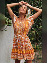 Load image into Gallery viewer, Mini Dress, Boho Dress,yellow Floral Print
