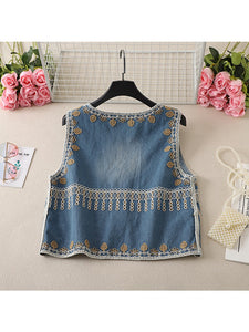 Denim Embroidery ,Suspender Vest ,Sequin Vest Waistcoat