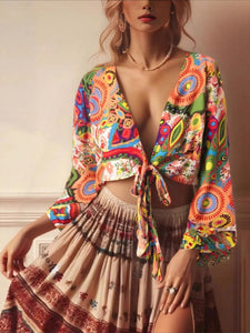 Wild Floral Print ,Short Kimono ,Bikini Cover-ups