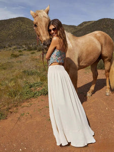 Single Breasted  Beach Bohemian Maxi Skirt, Split Boho Skirt