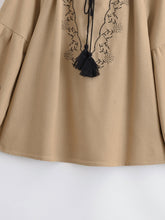 Load image into Gallery viewer, Retro Floral Embroidered, Linen Cotton Blouse ,Lace-up Boho Shirt
