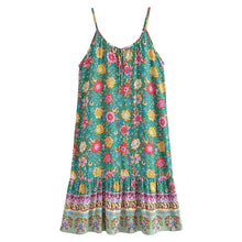 Load image into Gallery viewer, Green Floral Sleeveless ,Beach Bohemian Dress,Boho Midi Dress Robe
