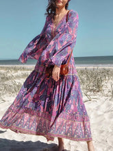 Load image into Gallery viewer, Purple Floral Print,Bohemian Maxi Dress,Boho Dress
