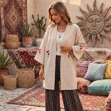 Load image into Gallery viewer, Bohemian Floral Embroidery Cotton Linen Kimono Cardigan
