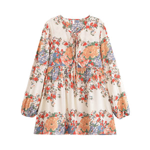 Bohemian Mini Dress, Boho Dress,Multi Floral Print