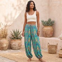 Load image into Gallery viewer, Green Floral Print ,Baggy Pants , Yoga Bloomers
