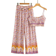 Load image into Gallery viewer, Boho Sets, Pink Floral Print ,Pants and Tops
