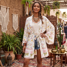 Load image into Gallery viewer, Boho Short Robe, Kimono Robe,Alisa Yellow Floral
