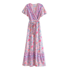 Load image into Gallery viewer, Pink floral print ,Boho dress, Bohemian Wrap Dress
