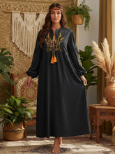 Load image into Gallery viewer, Retro Linen Cotton,Wheat Emberoidered, Lantern Sleeve Boho Maxi Dress
