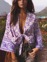 Load image into Gallery viewer, Bohemian Kimono, Boho Bikini Cover-ups,Purple Floral
