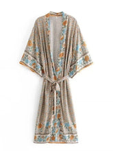 Load image into Gallery viewer, Floral Bohemian Kimono ,Boho Robe ,Bikini Cover-ups
