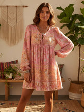 Load image into Gallery viewer, Bohemian Floral Print Long Sleeve Mini Dress - V-Neck Loose Fit Summer Tunic
