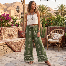 Load image into Gallery viewer, Purple Floral , Wide Leg Pants with Pockets ,Vacation Boho Pant
