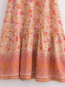 Pink Floral,Maxi Dress, Boho Dress Kaftan