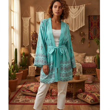 Load image into Gallery viewer, Green Floral Print，Gypsy robe Kimono
