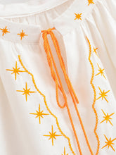 Load image into Gallery viewer, Star Moon Embroidery, Linen Cotton Blouse,Lace-up Tassel Boho Shirts
