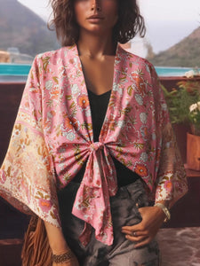 Vintage Floral Print ,Beach Summer Kimono , Boho Cover-ups