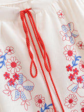 Load image into Gallery viewer, Retro Floral Embroidered ,Linen Cotton Blouse ,Lace-up Tassel Boho Shirts
