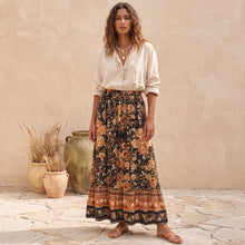 Load image into Gallery viewer, Black Floral Print，Bohemian Skirt，Boho Maxi Skirt
