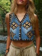 Load image into Gallery viewer, Denim Embroidery ,Suspender Vest ,Sequin Vest Waistcoat
