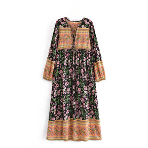 Black Floral Print ,Bohemian Maxi Dress ,Boho Dress