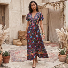 Load image into Gallery viewer, Floral Print ,Bohemian Maxi Dress,Boho Wrap Dress
