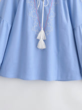 Load image into Gallery viewer, Retro Floral Embroidered, Linen Cotton Blouse ,Lace-up Boho Shirt
