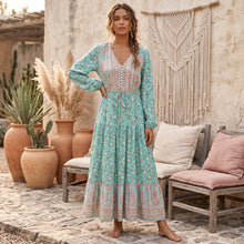 Load image into Gallery viewer, Bohemian Maxi Dresses ,Green Floral ,Summer Boho Dress
