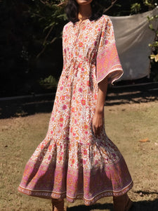 Pink Floral,Maxi Dress, Boho Dress Kaftan