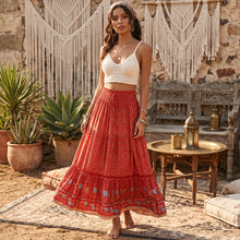 Load image into Gallery viewer, Boho Floral Smocked Maxi Skirt - Tiered High Waist Long Skirt

