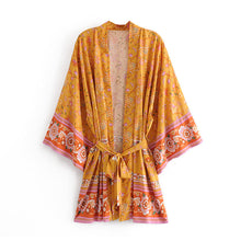 Load image into Gallery viewer, Floral Print,Boho Mini Dress Robe, Bohemian Kimono
