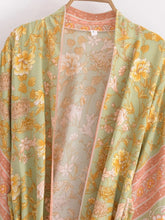 Load image into Gallery viewer, Black Floral Print ,Bohemian Kimono Robe ,Boho Bikini Cover-ups

