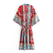 Load image into Gallery viewer, Peacock Red Print,Boho Kimono, Bikini Cover-ups

