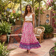 Load image into Gallery viewer, Boho Skirt ,Pink Floral Printed ,Beach Bohemian Maxi Skirts
