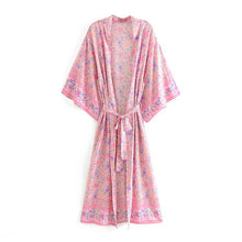 Load image into Gallery viewer, Boho Kimono,Boehmian Robe,Pink Floral Print
