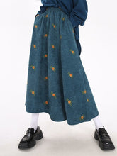 Load image into Gallery viewer, Retro Brown Corduroy Skirt , Embroidery Floral Midi Skirt
