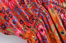 Load image into Gallery viewer, Red Floral  Bohemian Maxi Dress，Rayon Cotton Beach Boho Dress
