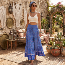 Load image into Gallery viewer, Turquoise Floral Tiered Bohemian Maxi Skirt - Summer Beach Skirt
