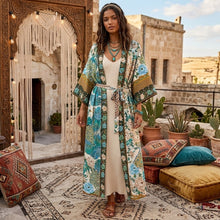 Load image into Gallery viewer, Boho Kimono ,Bikini Cover-Ups,Green Peacock Print
