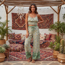 Load image into Gallery viewer, Boho Sets,Long Pants and Tops,Green Floral Print
