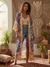 Load image into Gallery viewer, Floral Bird Print , Bohemian Kimono, Boho Maxi Dress Robe
