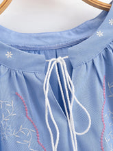 Load image into Gallery viewer, Retro Floral Embroidered, Linen Cotton Blouse ,Lace-up Boho Shirt
