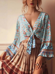 Wild Floral Print ,Short Kimono ,Bikini Cover-ups