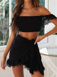 Bohemian Sets,mini Skirts and Tops,White Lace