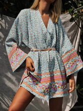 Load image into Gallery viewer, Green Floral Kimono,Beach Boho Bikini Cover-up
