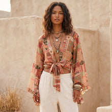 Load image into Gallery viewer, Wild Floral Beach Kimono Ruffles  Tie-Front Boho Cover-ups
