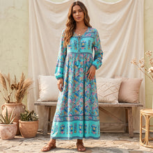 Load image into Gallery viewer, Peacock Green Floral ,Beach Bohemian Maxi Dress,Holiday Boho Dress
